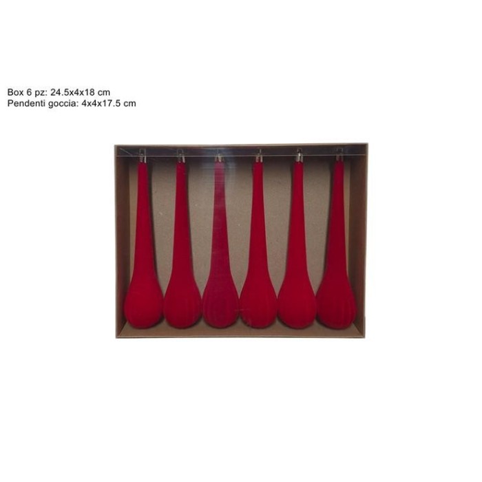 PENDENTI GOCCIA 17.5CM 6PZ ROSSO VELLUTO
